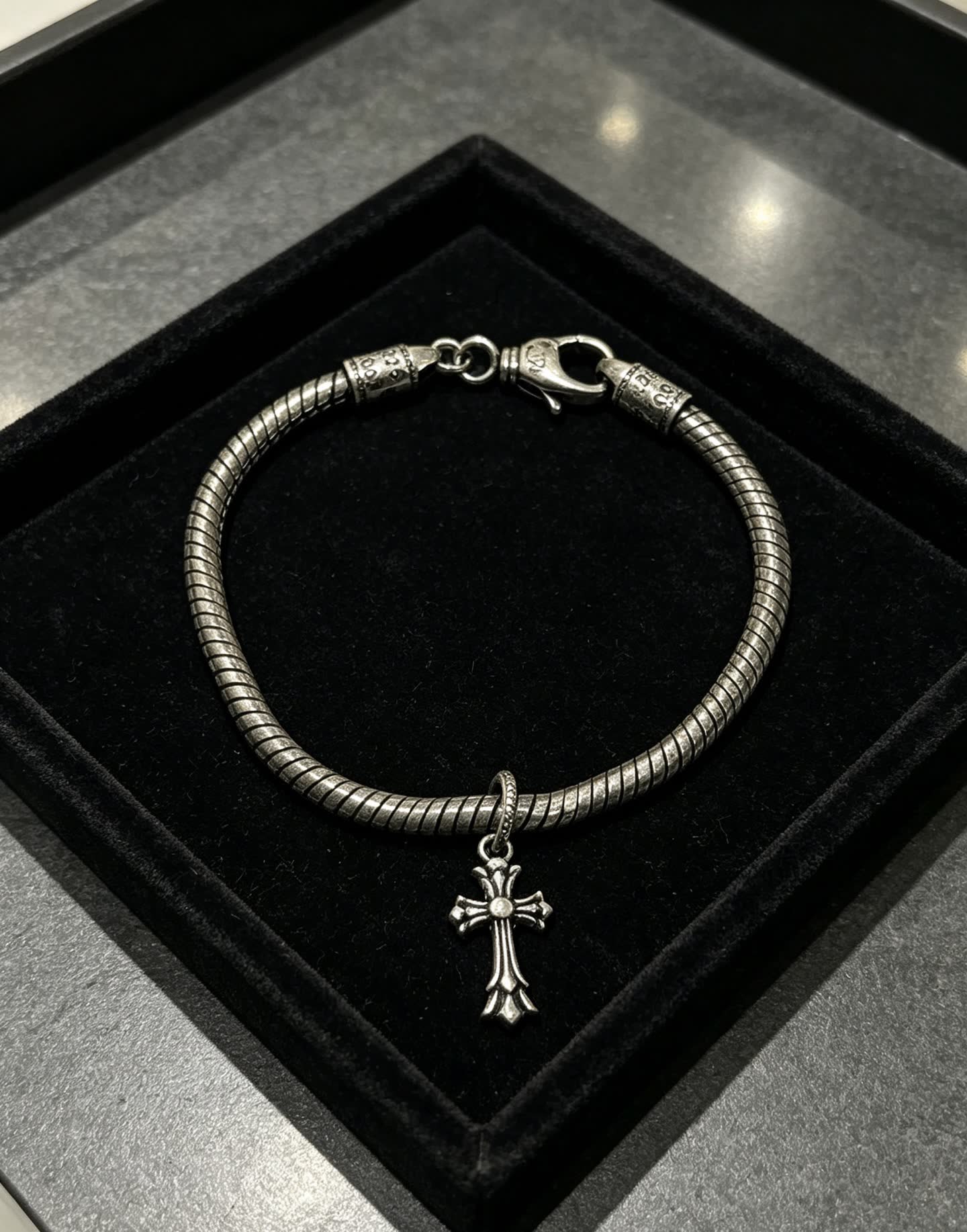 Chrome Hearts Silver Cross Charm Bracelet